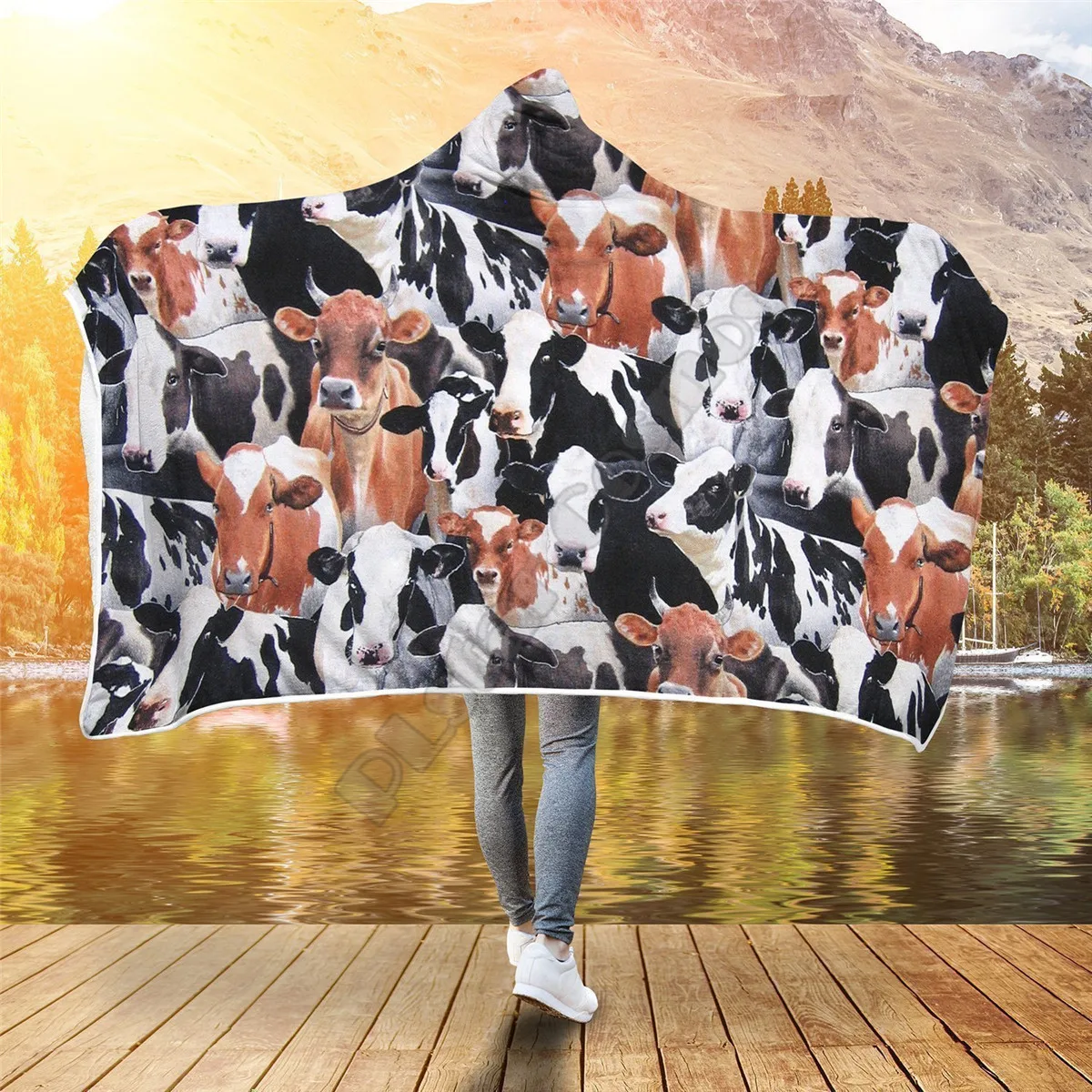 Dairy Cattle 3d Printed Hooded Blanket Adult Kids Sherpa Fleece Blanket Cuddle Offices Cold Weather Gorgeous