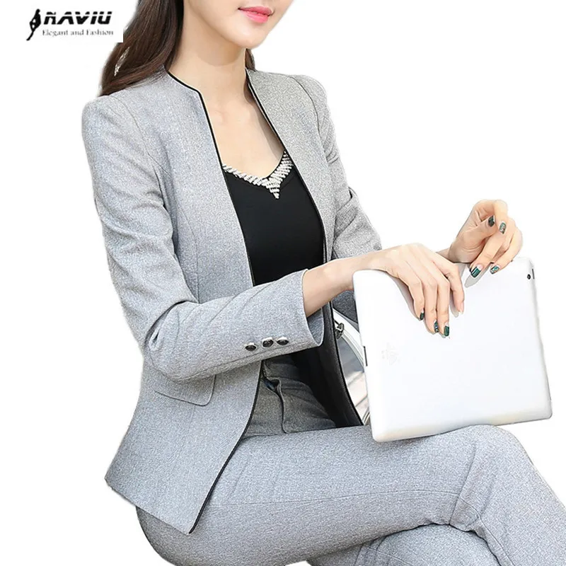 Naviu New Winter Two Pieces Set Slim Work Wear Women Fashion Formal Blazer and Trousers Office Business Suit