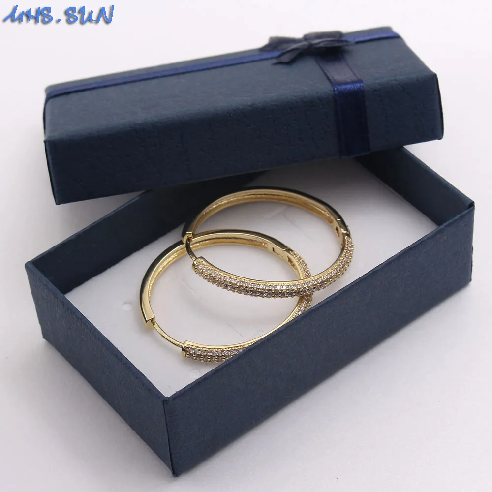 MHS.SUN Fashion Women Gold Color Big Hoop Earrings Luxury CZ Cubic Zircon Earring For Female Banquet Party Jewelry 1Pair