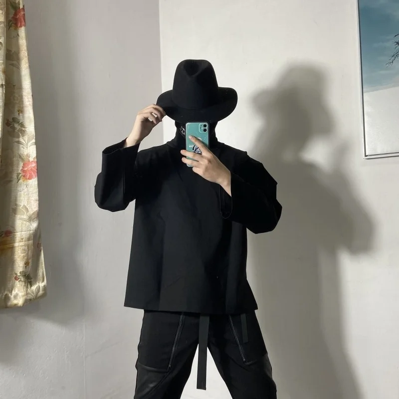 

Mens Gothic Black Turtleneck Sweatshirt Loose Fit Pullover Tops Casual Designer Male Sweatshirts Streetwear Autumn Moletom Homme
