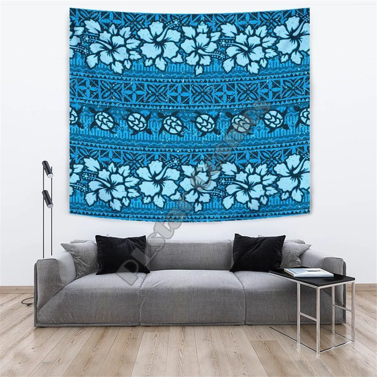 ฟิจิ Tapestry Tapa Hibiscus Blue 3D พิมพ์ Tapestrying รูปสี่เหลี่ยมผืนผ้าการตกแต่งบ้านแขวนผนัง