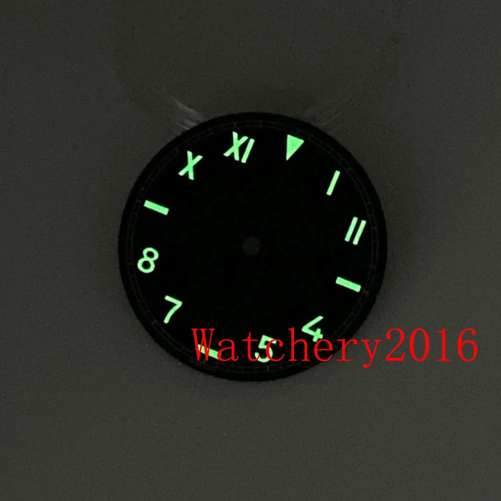 New 37mm Black Sterile Green Luminous Steel California Hand Winding Manual Watch Dial Fit ETA 6497 ST3600 Movement