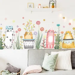 Cartoon cat self adhesive sticker Kindergarten children's room stickers Simple skirting line decoration lovely Wall Sticker