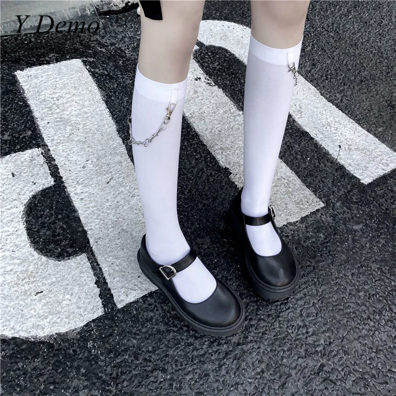 Y Demo Harajuku Thin Mid Calf Socks Women Casual Techwear Thorn Chains Sock