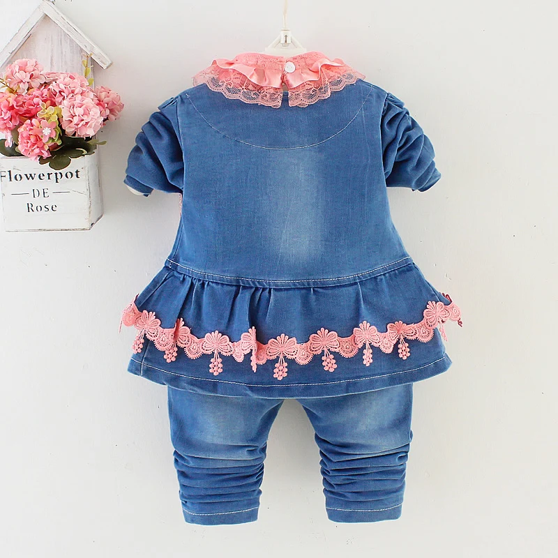 Spring Autumn Infant Toddler Baby Girl Denim Clothing Sets 3 pcs Long Sleeve T Shirt Tops Denim Jacket and Jeans Trousers