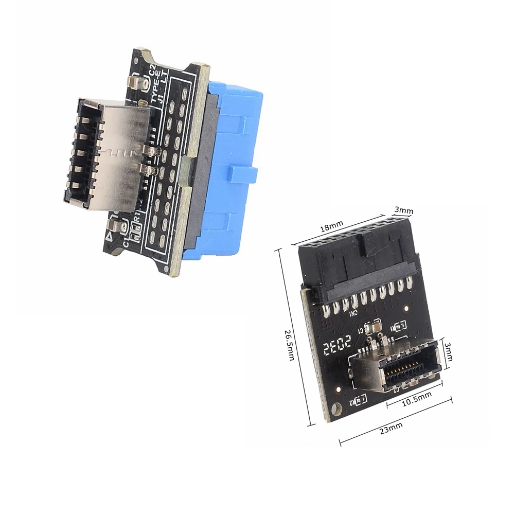 USB 3.0 내부 헤더 어댑터 20핀-19핀 변환기 USB 3.1/3.2 유형 C PC 마더보드 커넥터용 전면 유형 E 라이저 카드