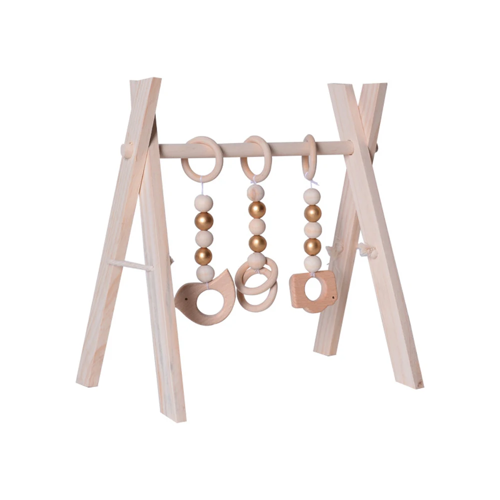 Nordic Style Wooden Baby Gym With 3 Gym Toys Foldable Baby Play Gym Hanging Bar Nursery Sensory Toy Newborn Gift