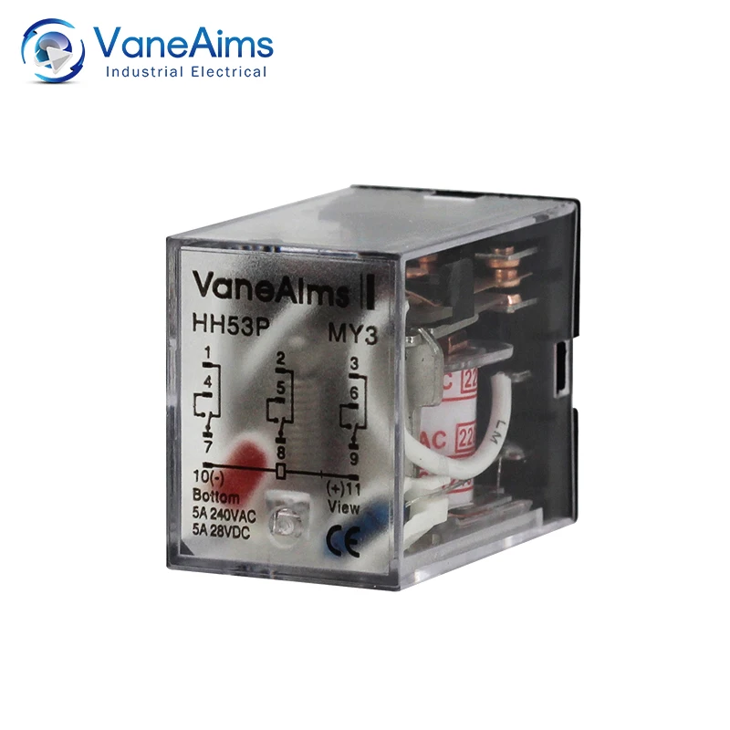 Electromagnetic Coil General DPDT Power Relay MY3NJ DPDT 11Pins HH53P DC12V 24V AC220V Miniature Relay & PYF08A Base VaneAims