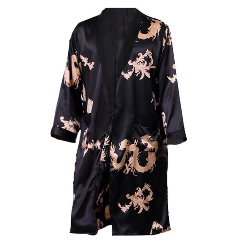 Men Silky Satin Kimono Robe 2PC 7XL Long Sleeve Shorts Set Soft Dragon Dressing Gown Bathrobe Sleeprobe Male Lounge Home Wear