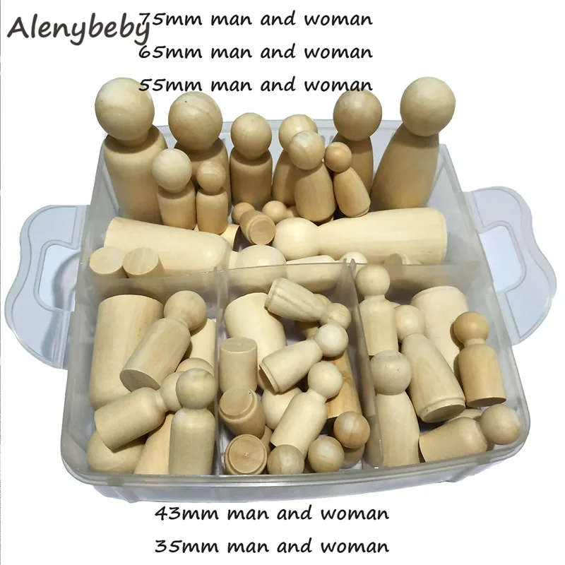 

40pc Wood Peg Dolls 35-75mm People Shape Unpainted Wedding decoration Gifts DIY Unfinished Family Toys Wooden Dolls Baby Teether