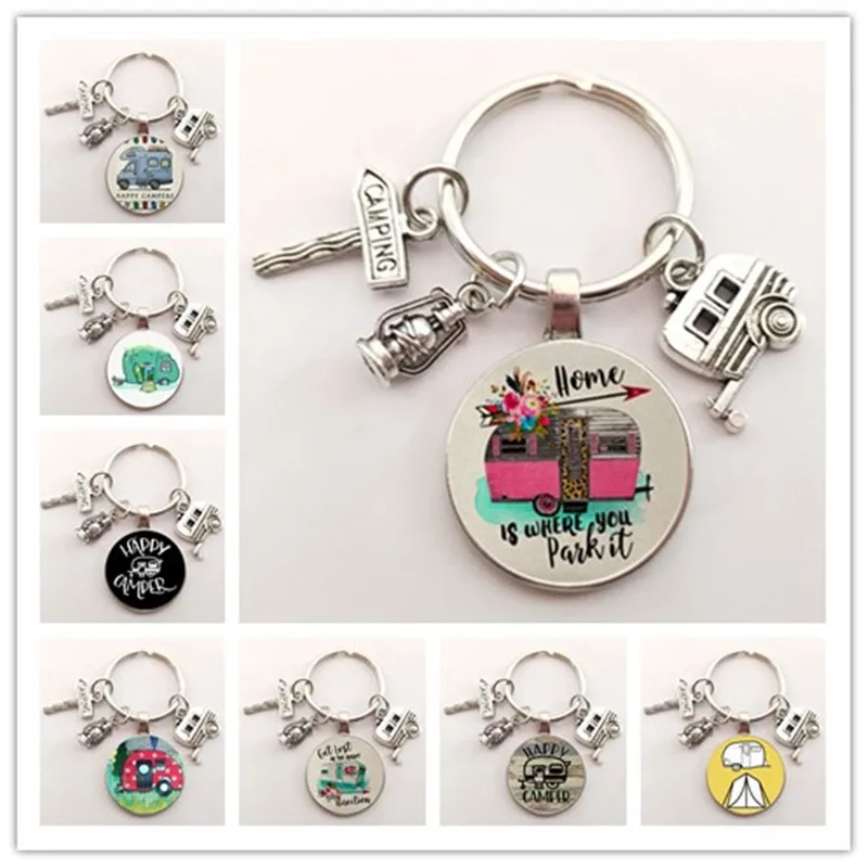 New Cute Camper Wagon Keychain, I Love Camping Keychain, Trailer Signpost Keychain, Vacation Travel Memorial Gift