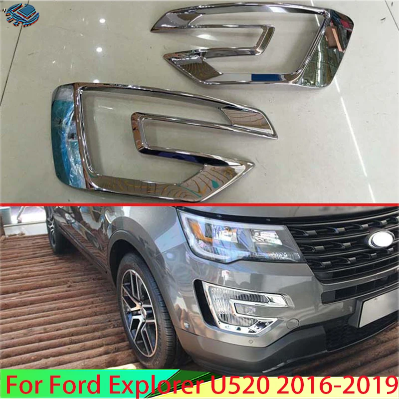 Car Plastic ABS Chromed Front Fog Lamp Cover Fog Light Trim For Ford Explorer 2016 2017 2018 2019 Car Accessories