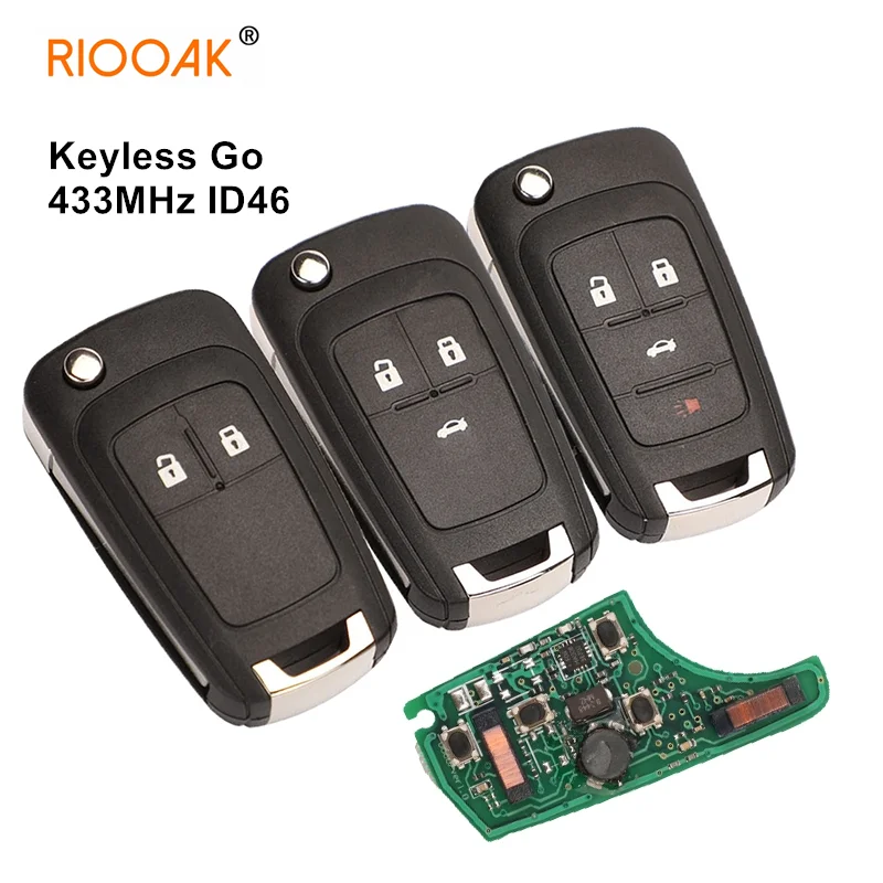 

Replacement Remote Key Fob 433MHz ID46 Chip Keyless-go Smart Remote Key for Chevrolet 2/3/4 Buttons