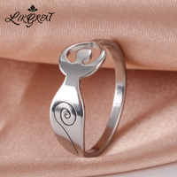 Goddess Fertility Rings for Women Stainless Steel Witchcraft Jewelry Wicca Pegan Moon Mother Earth Ring Magic Religious Talisman