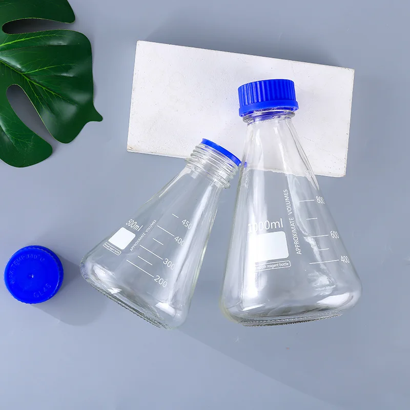 Screw Mouth Triangular Flask Glass Conical Flask Blue Cap 500 / 1000ml Triangular Flask Conical Flask