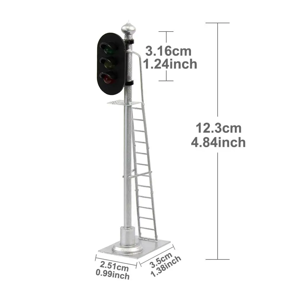 Evemodel 2pcs O Scale 1:43 Model Railroad Block Signals 3-Lights Green Yellow Red Silver Post with Ladder