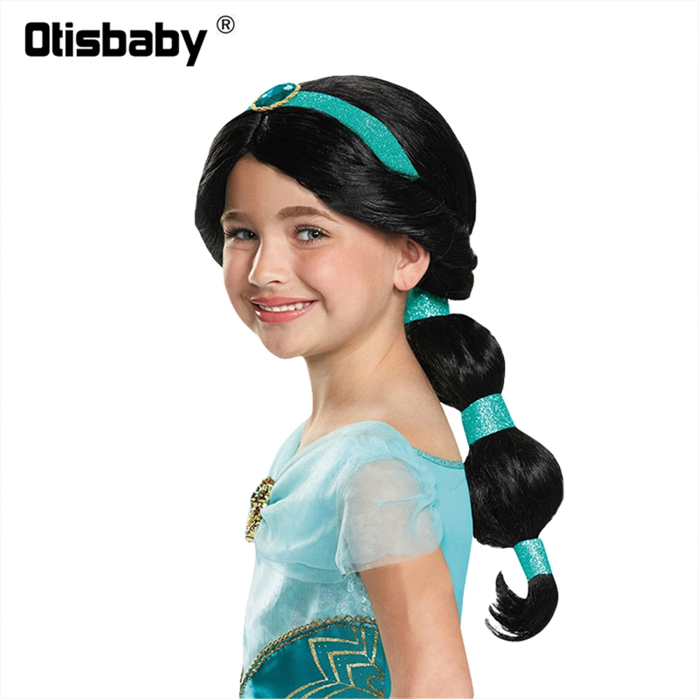 

Aladdin's Lamp Halloween Girls Princess Jasmine Hair Black Long Wig Fancy Kids Rapunzel Wig Disguise Child Cosplay Unicorn Wig