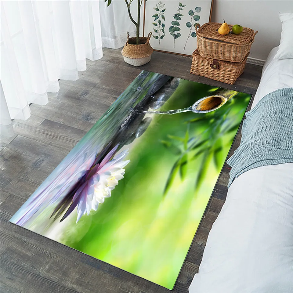 BeddingOutlet Zen Carpet for Living Room 3d Printed Green Floor Mat Flower Lotus Bedroom Area Rug Massage Stone Floral Tapis