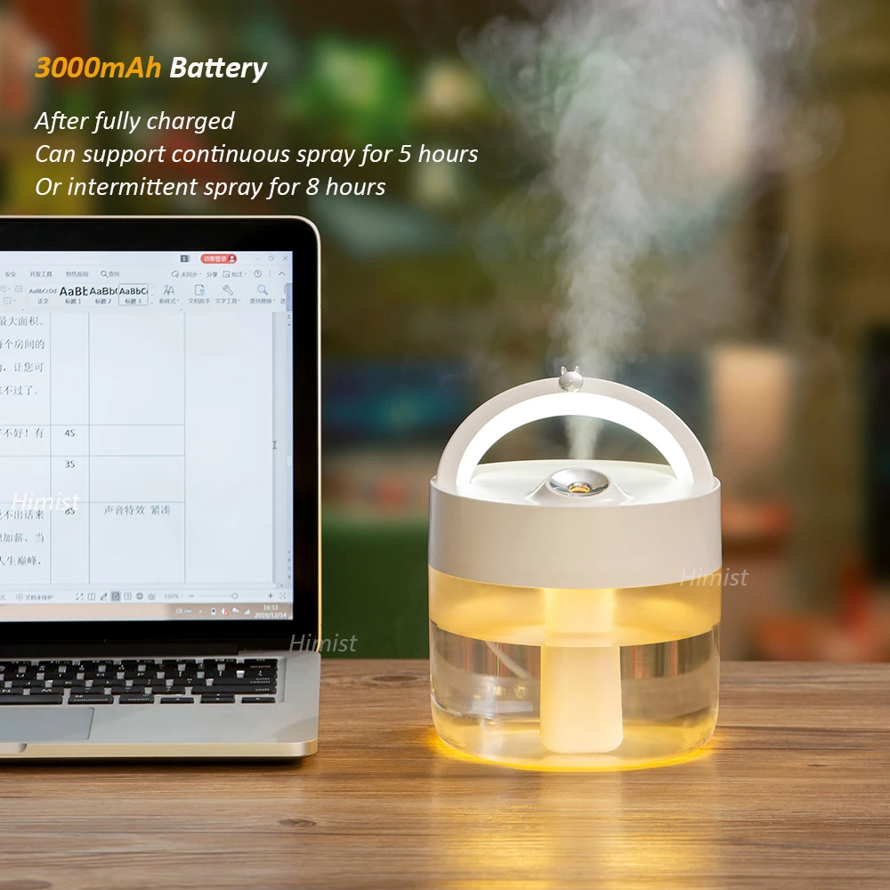 ไร้สาย Air Humidifier 1000ML Diffuser 3000mAh แบตเตอรี่ชาร์จ Ultrasonic Cool Mist Maker Fogger USB Humidificador