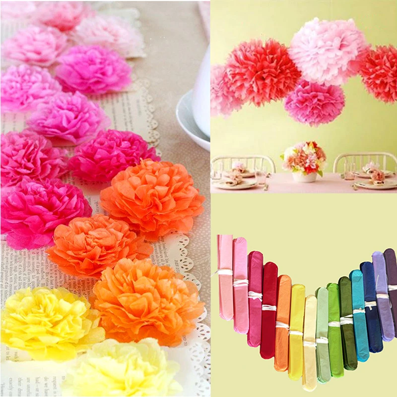 5 pieces/lot 6'' Paper Pompoms Wedding Decorative Paper Flowers Ball String Baby Shower Birthday Party Decoration Pom Poms