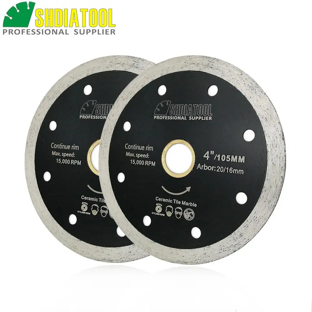 SHDIATOOL 2pcs 105mm or 115mm Hot pressed Thin Continue Rim Diamond Blades Diamond Cutting Discs Ceramic Tile Chip-free