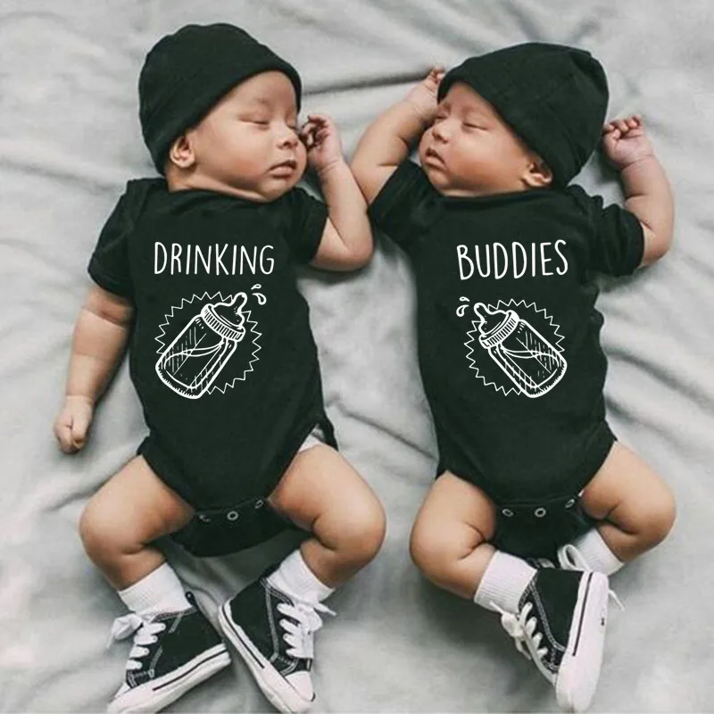 Drinking Buddies Newborn Baby Bodysuit Funny Print Short Sleeve Body Baby Boy Girl Cotton Onesie Rompers Baby Twins Clothes