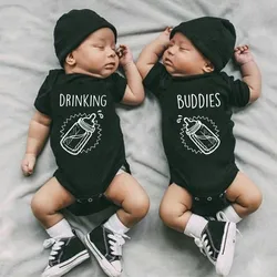 Drinking Buddies Newborn Baby Bodysuit Funny Print Short Sleeve Body Baby Boy Girl Cotton Onesie Rompers Baby Twins Clothes