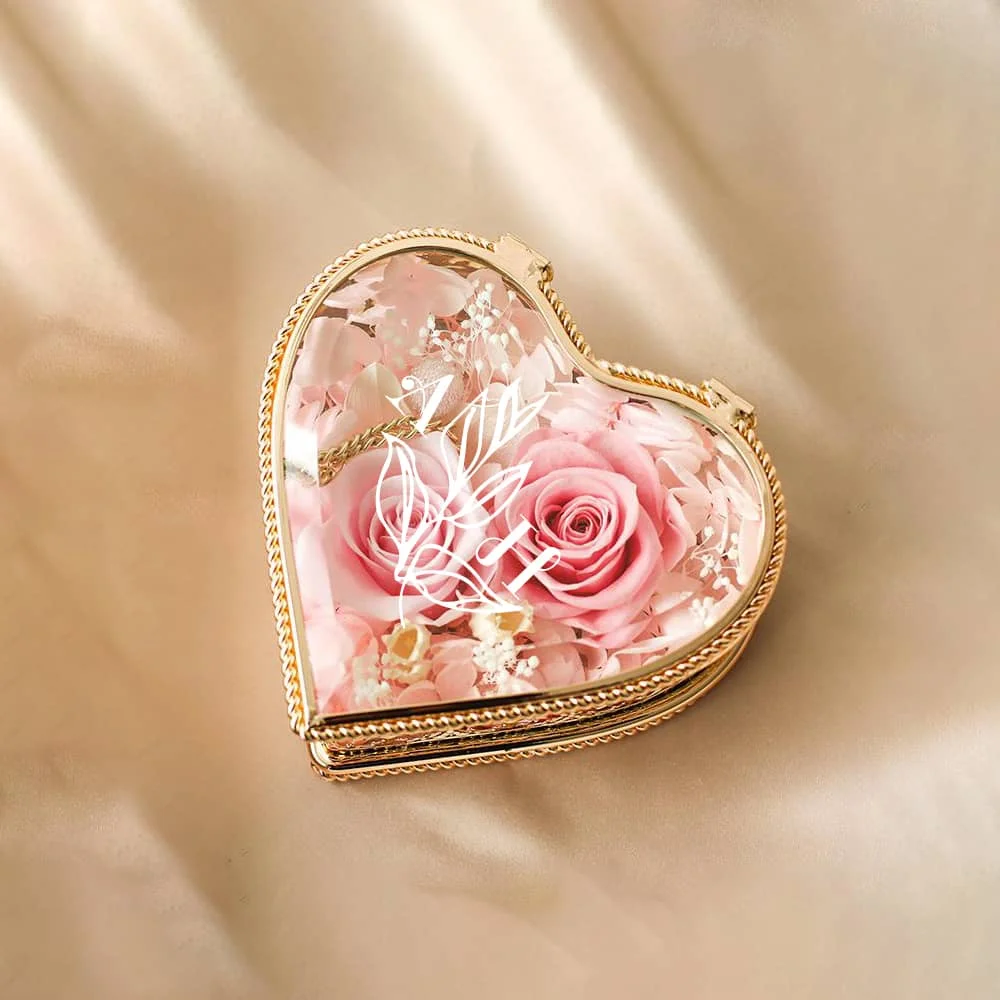 Personalized Heart Shape Vintage Engagement Wedding Ring Box DIY Engagement Glass Box Wedding Gift Jewelry Box Valentine's Gift