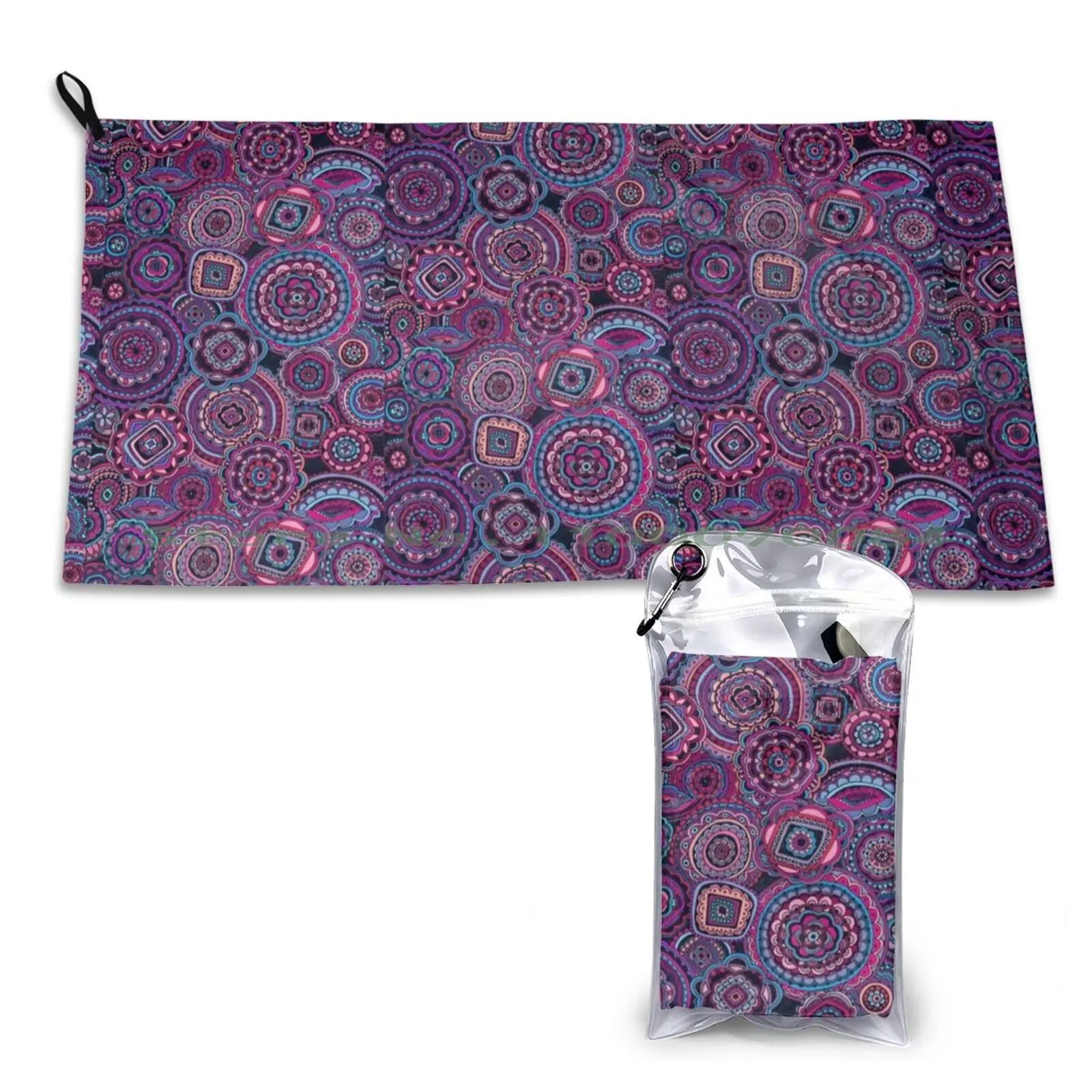 Mandala Dream Quick Dry Towel Gym Sports Bath Portable Mandalas Colorful Pink Purple Blue Red Magenta Circles Shapes Abstract