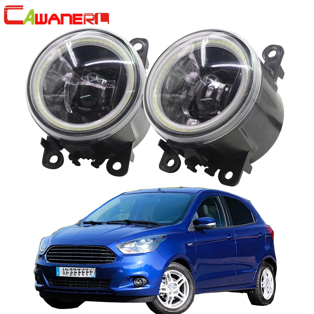 Cawanerl For Ford Figo Ka+ Ka 2015 2016 Car LED Bulb H11 Front Fog Light Assembly Angel Eye DRL Daytime Running Light 4000LM 12V