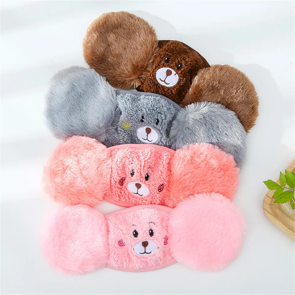 Winter Plush New Children Cartoon Ear Protectors Cotton Bear Student Windproof Warm Earmuffs Warm Mouth Unisex Ear Cover Girls