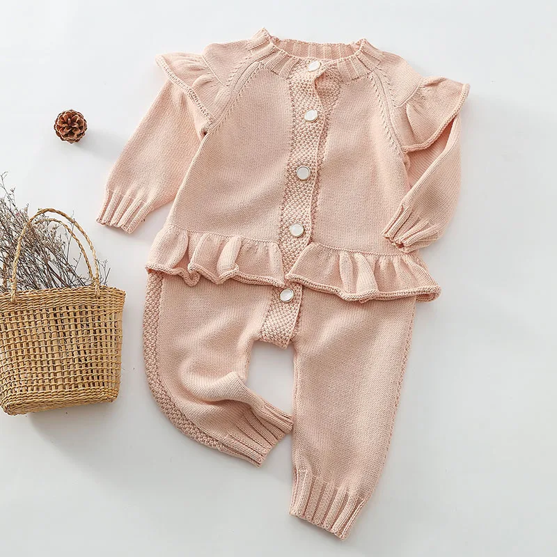 2021 Autumn New Baby Clothes Knitting Romper Lace Jumpsuit Girls Outfits Korean Newborn Overalls Baby Girls Clothes