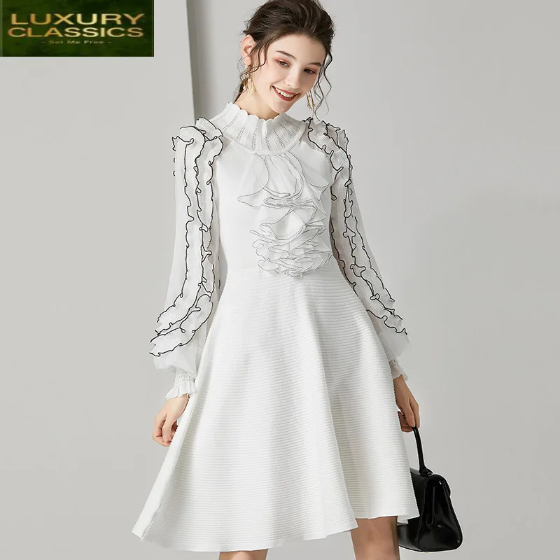 White Dress Women Spring Vintage Ruffles Mini Dresses Korean Elegant Ladies Evening Party Dresses Fashion Vestidos 623014