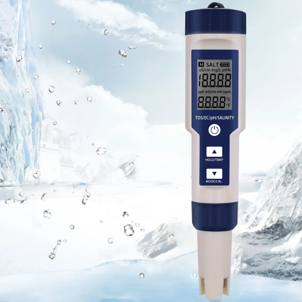 5-in-1-PH-Messgerät, Wasserqualitätstester, digitales TDS EC PH-Salzgehalt-Temperaturmessgerät für Pools, Aquarien, Wasser mit Hintergrundbeleuchtung – Detail 8