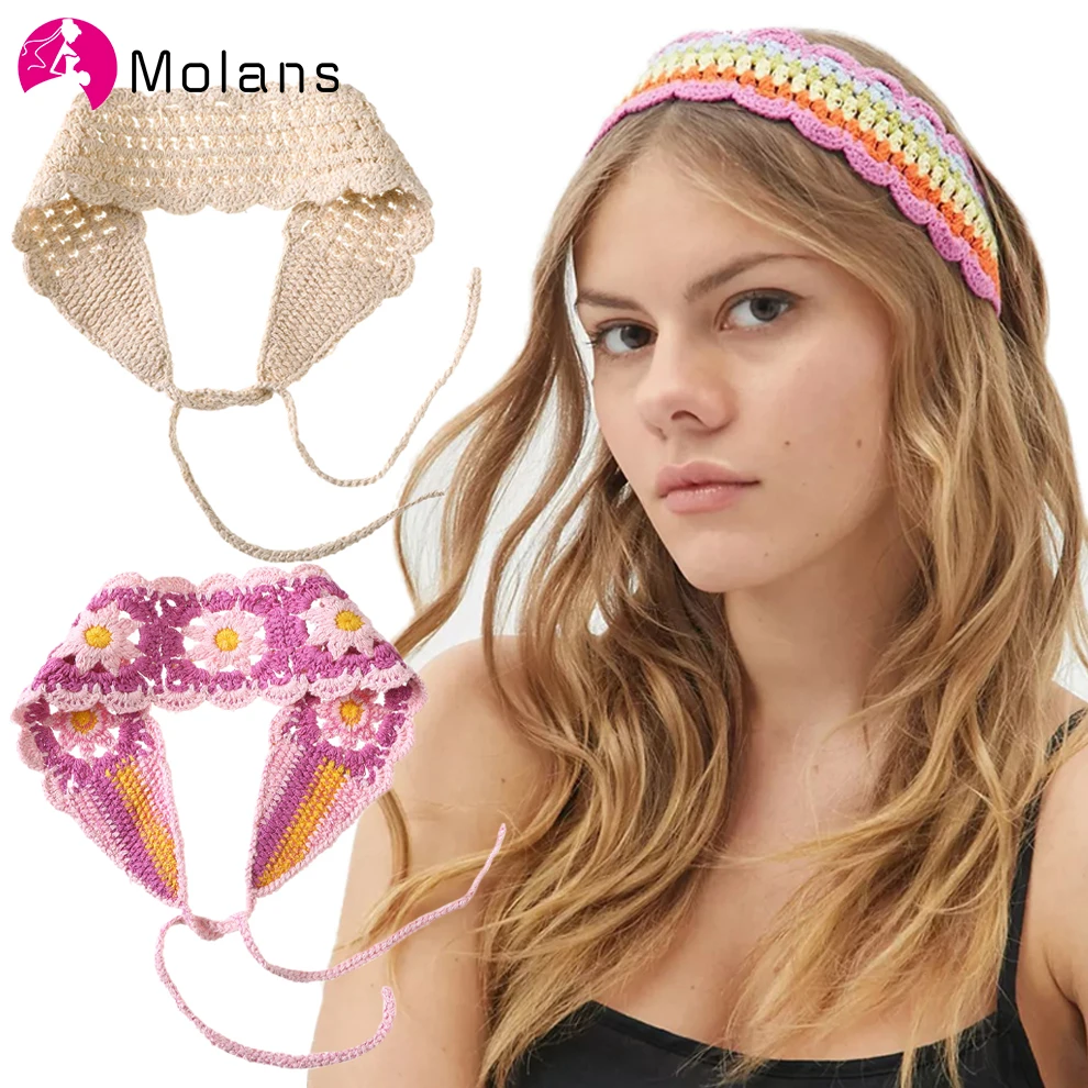 Molans Fashion Crochet Headband Women Hair Accessories Solid Color Knitting Hair Bands Flower Hairbands Turban Hair Ties