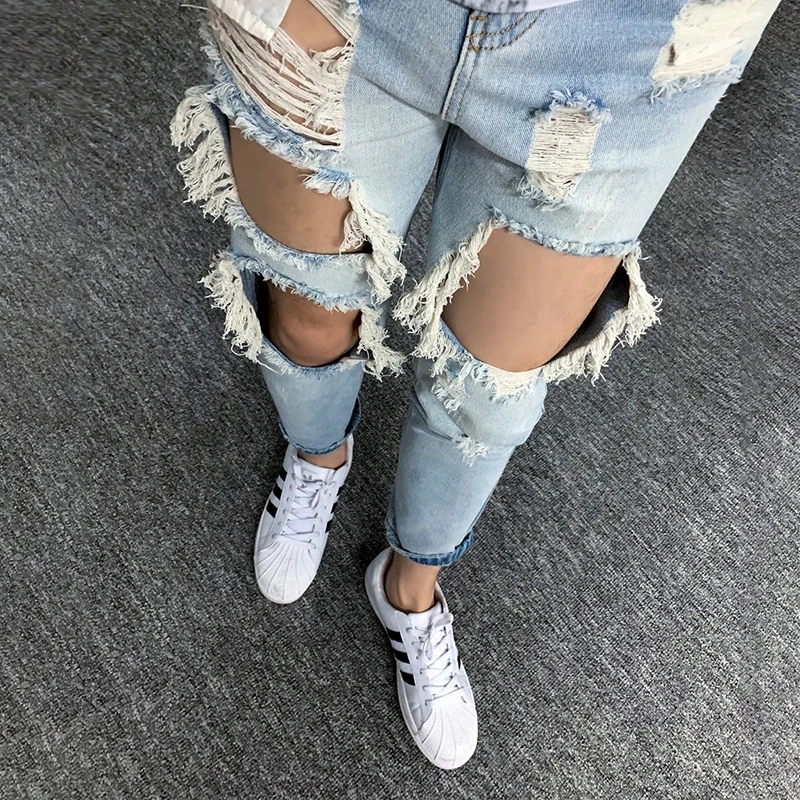 Summer big hole big size jeans male nine points jeans male trend Korean version  scraped 9 points broken pants