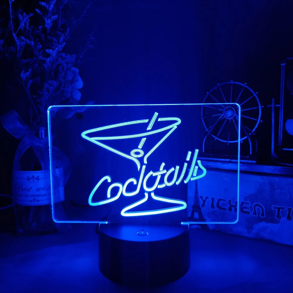 Cocktail LED Night Lamp Acrylic Wineglass Desk Setup Light 7/16 Color Change For Bar Party Home Decor Cool Xmas Birthday Gift