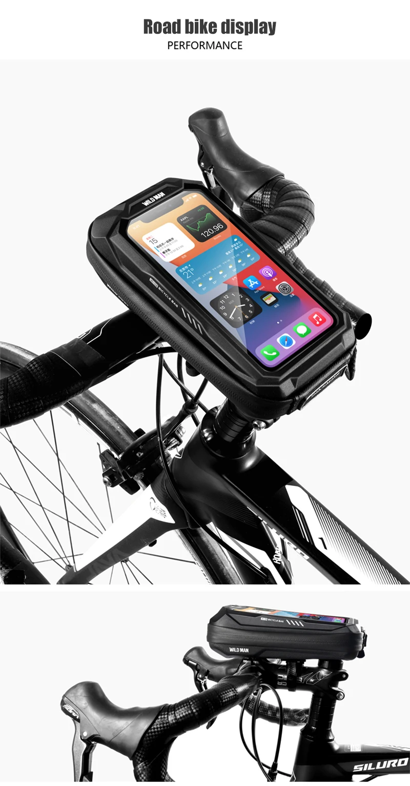 WILD MAN BBG076 Fahrrad-Vorbautasche mit Handyfach, EVA-Hartschale, Touchscreen-Fenster, Klettbändern und Regenschutz, für MTB und Rennrad – Detail 20