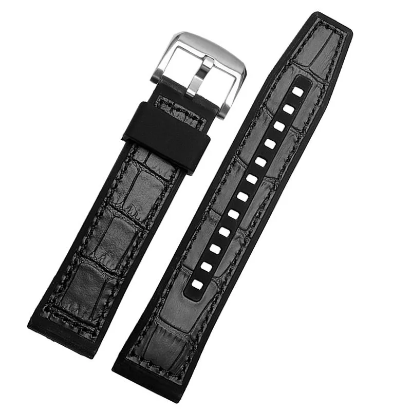 Genuine leather with silicone bottom watchband for SRPD76K1 SRPE80K1 SRPE79K1 wristband Sports Waterproof strap 22mm black brown