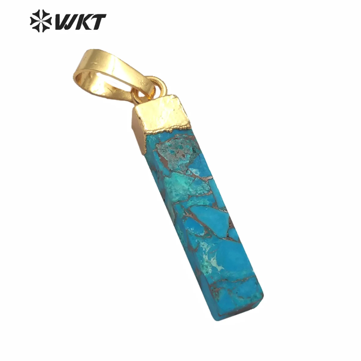 WT-P1453 WKT Gold Electroplated Rectangle Cylindrical Blue Vein Turquoises Pendant Women Fashion Necklace Pendant Jewelry