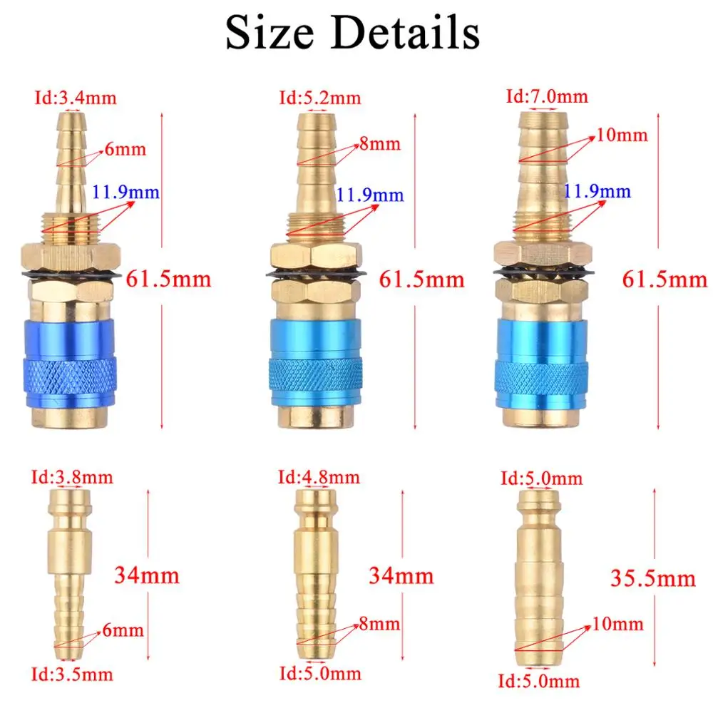 空冷式ガスクーラーアダプター,6mm,8mm,10mm,ミグ溶接用クイックコネクタ,溶接プラグ