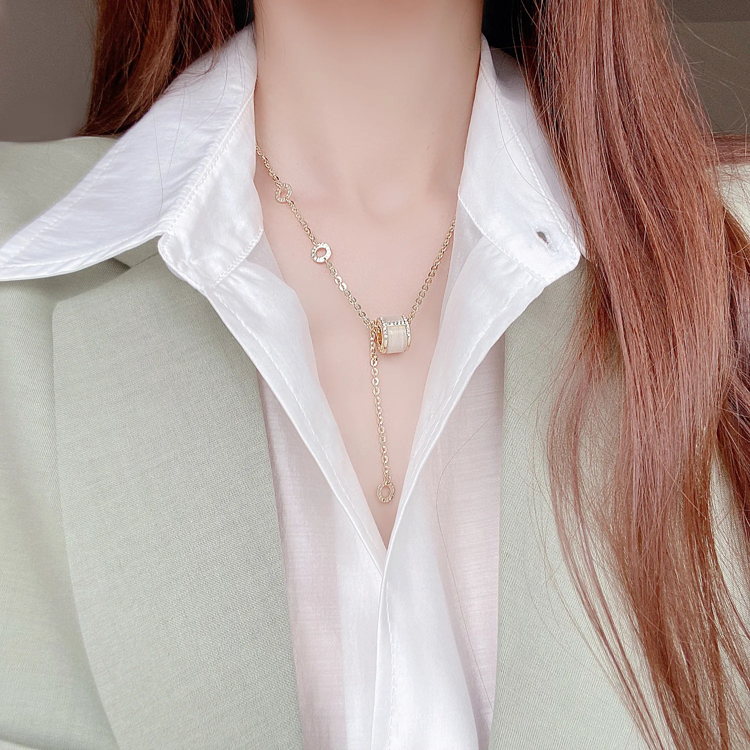 Korea New Design Fashion Jewelry 14K Real Gold Plating Simple Small Waist Opal Necklace Elegant Women's Clavicle Necklace