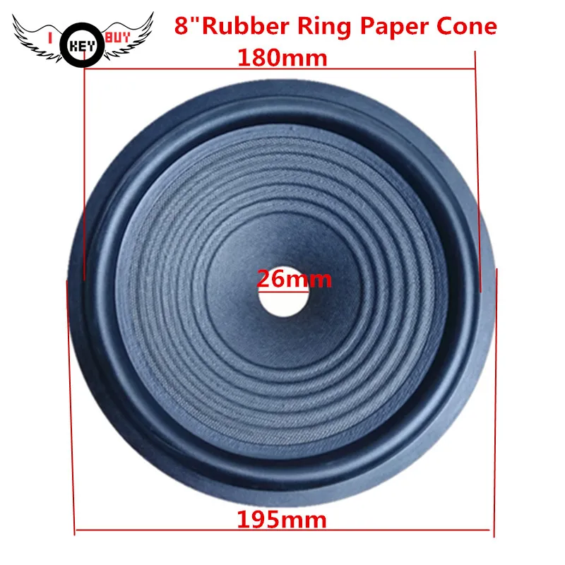 50pcs/Lot  8 Inch Woofer Bass Speaker Paper Cone Rubber Edge Suspension Surround Corrugated Wave Thread Drum Basin 195x26 mm