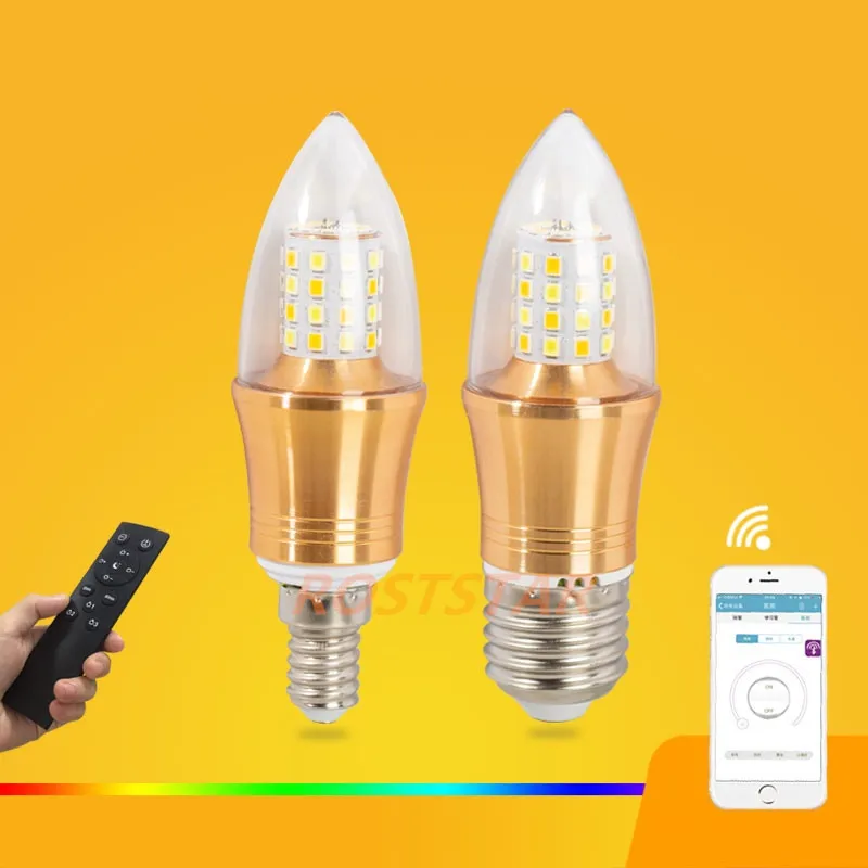 NEW Smart Home Life 6w E27 led candle bulb IR Remote Control /App Operate Dimmable Color-Adjustable Smart Lamp Night Light.