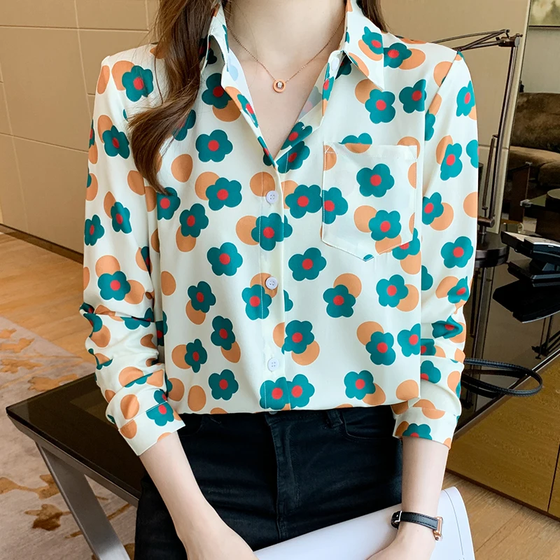 

Womens Blouses Vintage Long Sleeve Tops Female Casual Flower Shirt Autumn Fashion Women's Tops Blusas Mujer De Moda 2021 Verano