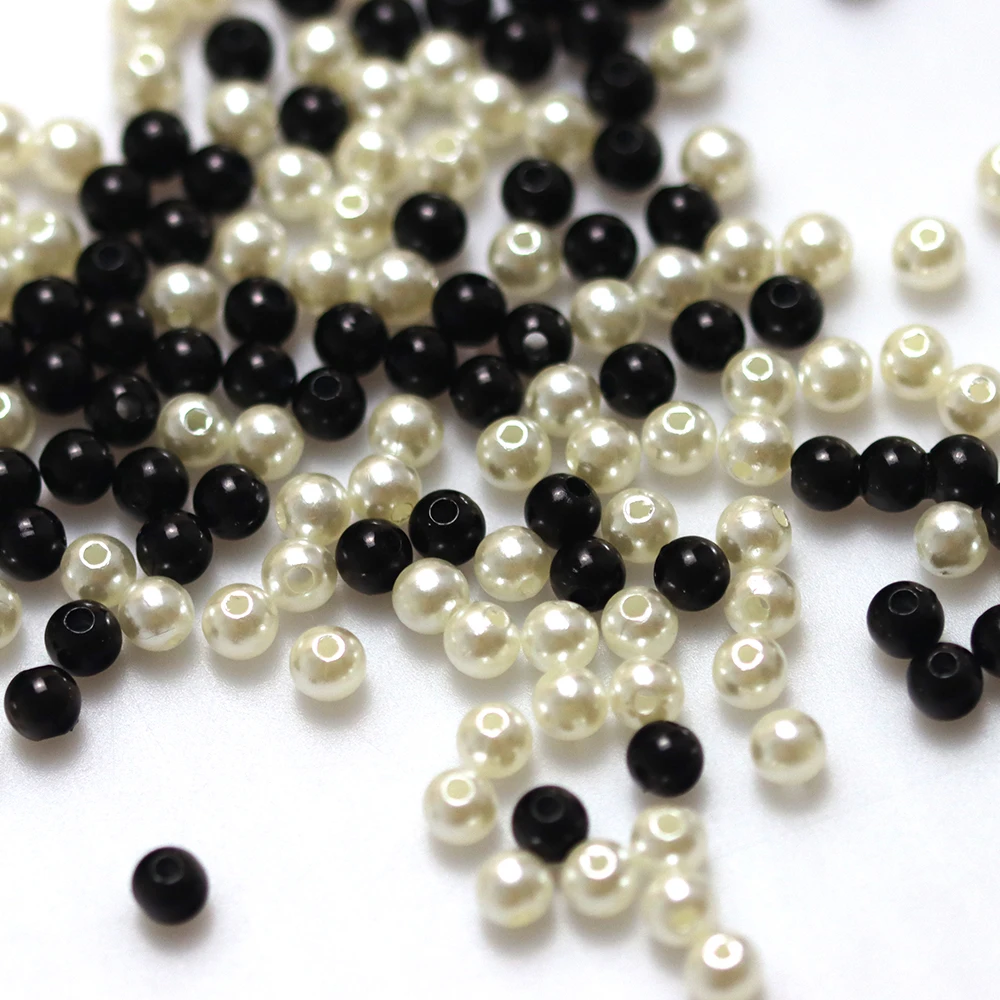 4/6MM Black White Round Hole Acrylic Imitation Pearl DIY Jewelry Making Jewelry Accessories Bracelet Necklace Clothes Sewing