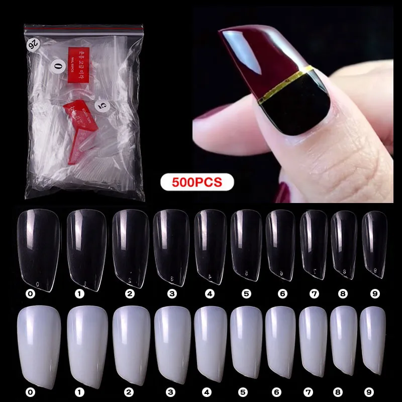 Nail Tips 500pcs/bag False Bevel Nail Tips Acrylic Square Artificial Transparent/Natural Guide Full Cover Fake Unhas Nagel Tips