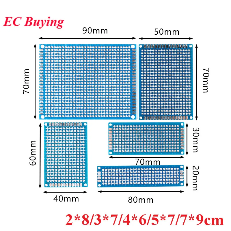 Double Sided Protoboard Breadboard Universal PCB Circuit Board Blue 2*8cm 3*7cm 4*6cm 5*7cm 7*9cm 2.54mm Experiment Board