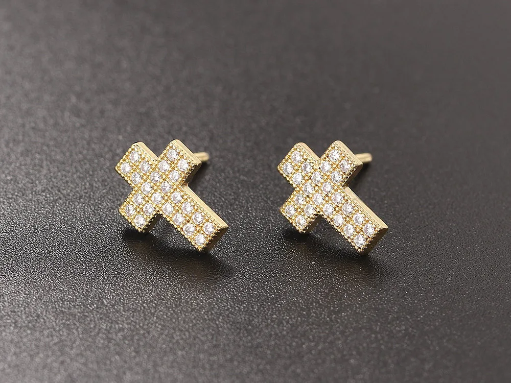 Hip-Hop Kristall-Kreuz-Ohrstecker für Männer und Frauen, Iced-Out Gewindeohrring, Luxus-Modeschmuck, Punk-Rock-Accessoires OHE103 – Detail 5