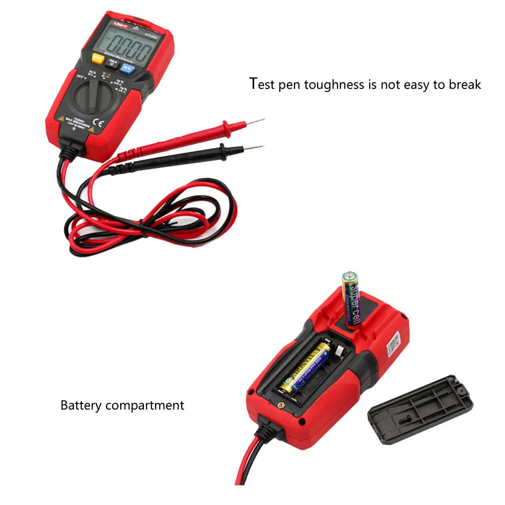 Mini multímetro digital UNI-T ut125c, testador de frequência e resistência a capacitância, proteção de sobrecarga com ferramenta de detecção sonoro, ncv